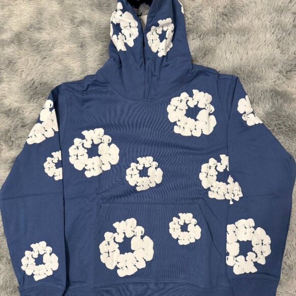 Denim Tears The Cotton Wreath Blue Pullover Hoodie Men’s Size Large